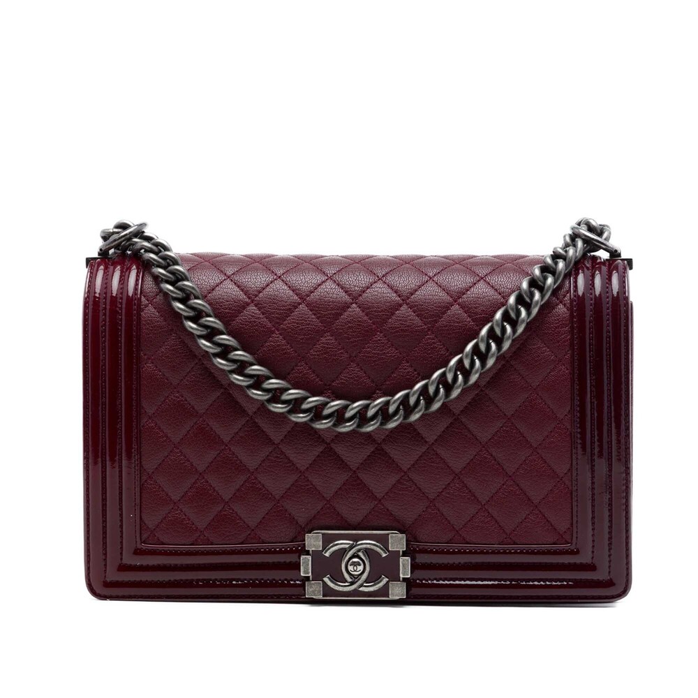 Pre-Loved Chanel Medium Quilted Goatskin and Patent Boy Flap
